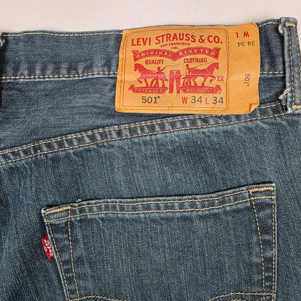 Levis 501 Original Fit Mens Dark Wash Straight Leg Button Fly Jeans 34x34